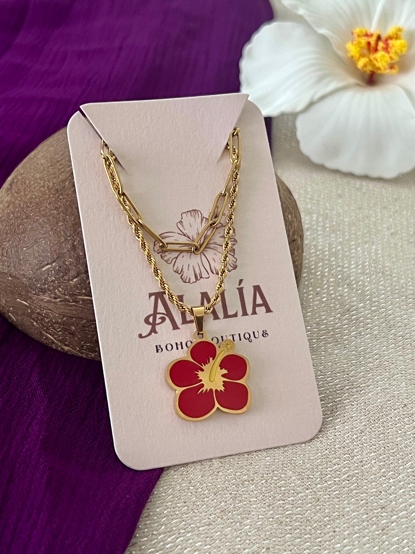 Collar - flor hibiscus
