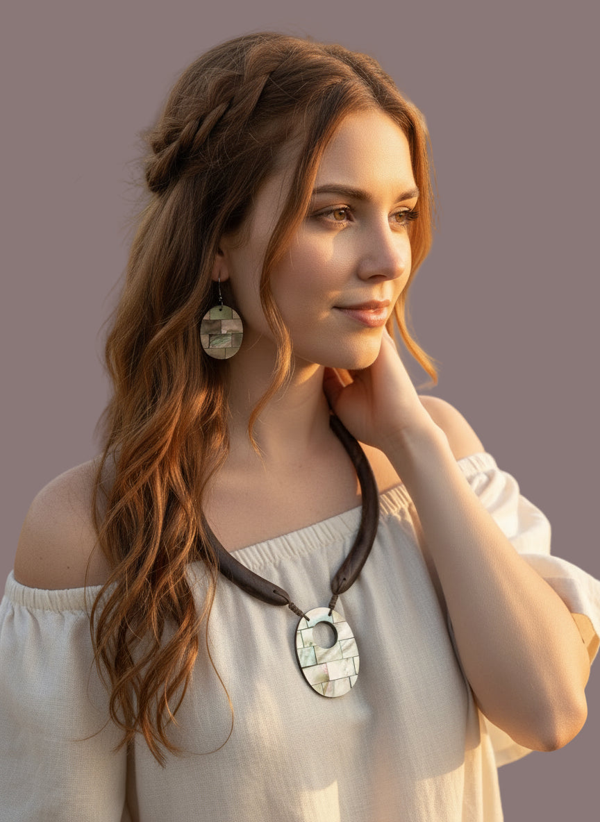 Set óvalo - madera y nácar