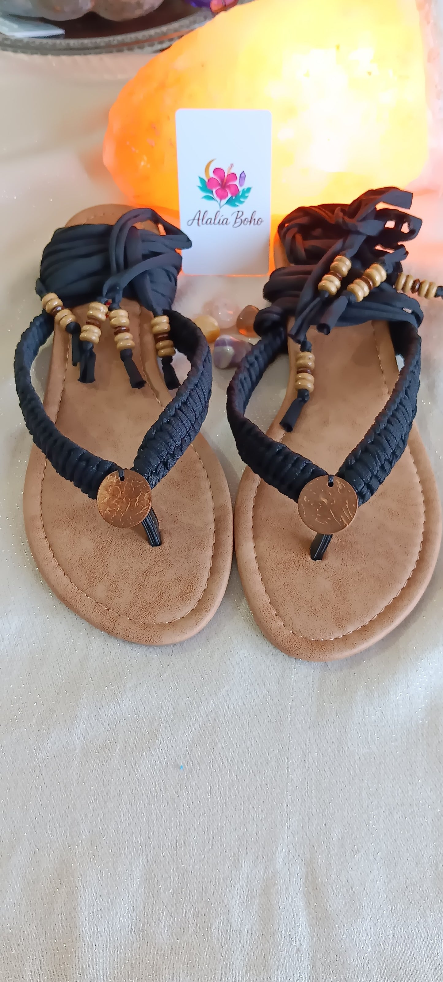 Sandalias Únicas negro-madera Size 9