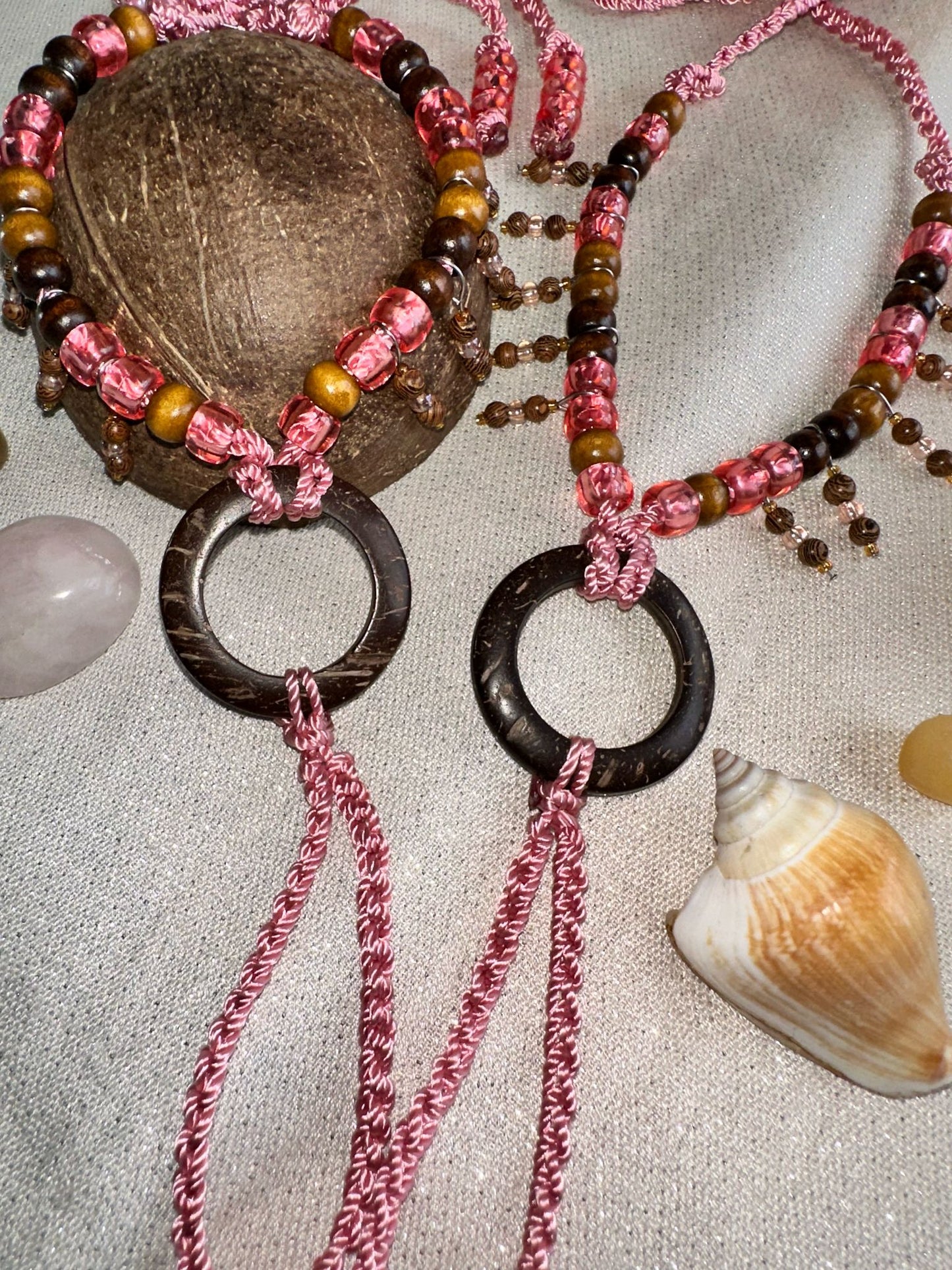 Sandalias pies descalzos rosa- coco, madera y madera de sándalo