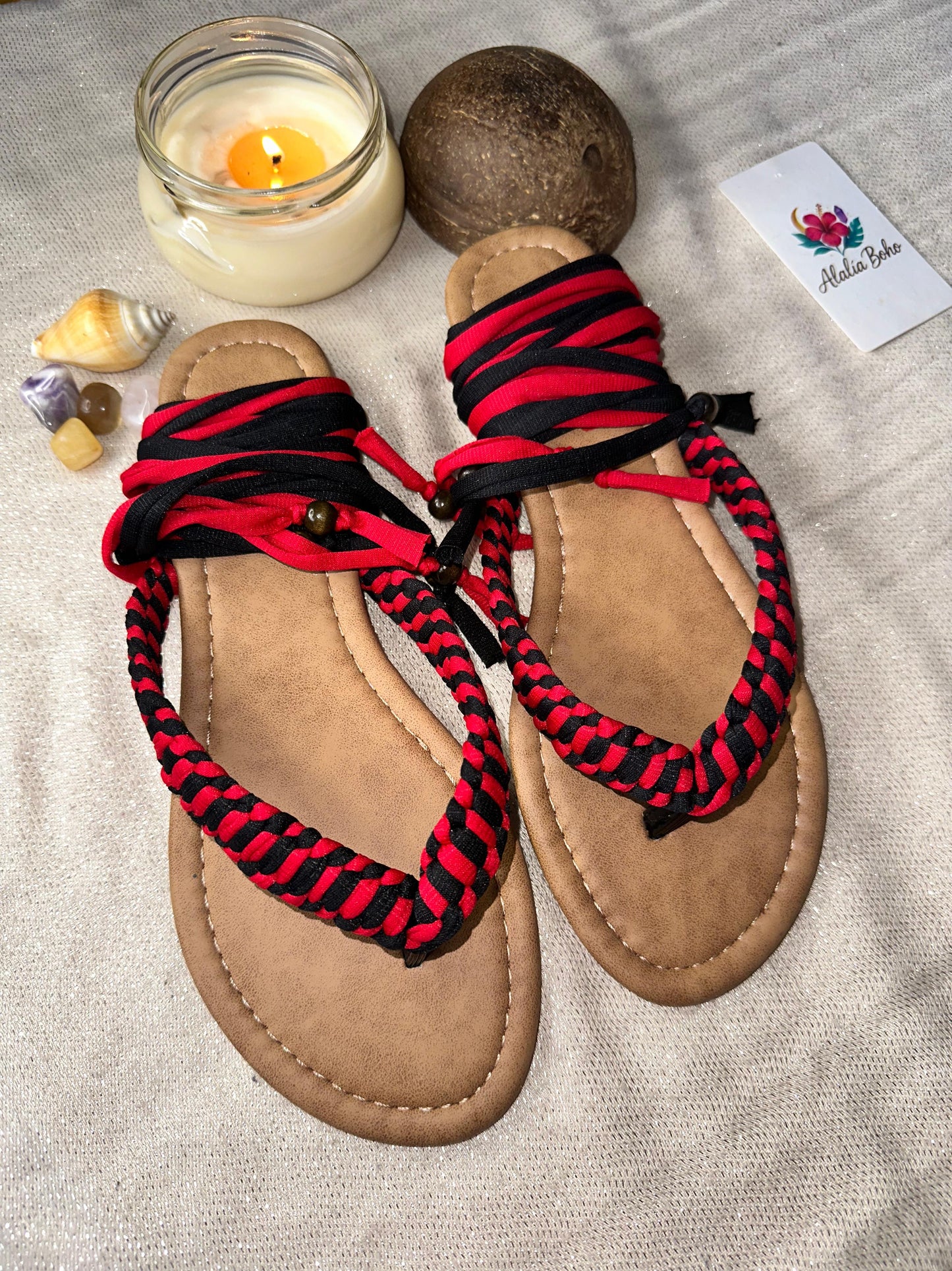 Sandalias Únicas negro y rojo Size 7