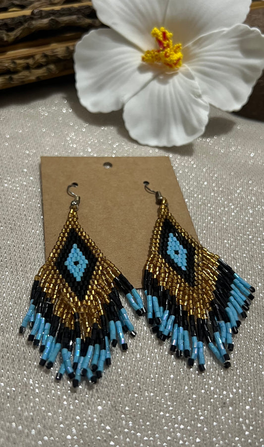 Aretes - azul claro, negro y dorado