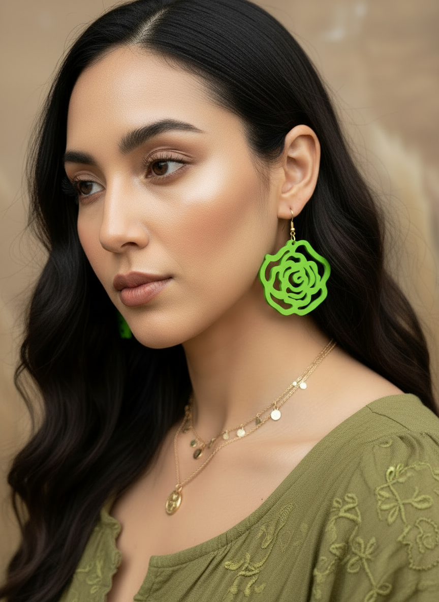 Aretes - flor de madera verde (HM)