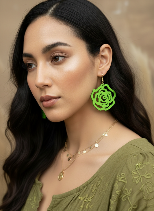 Aretes - flor de madera verde (HM)