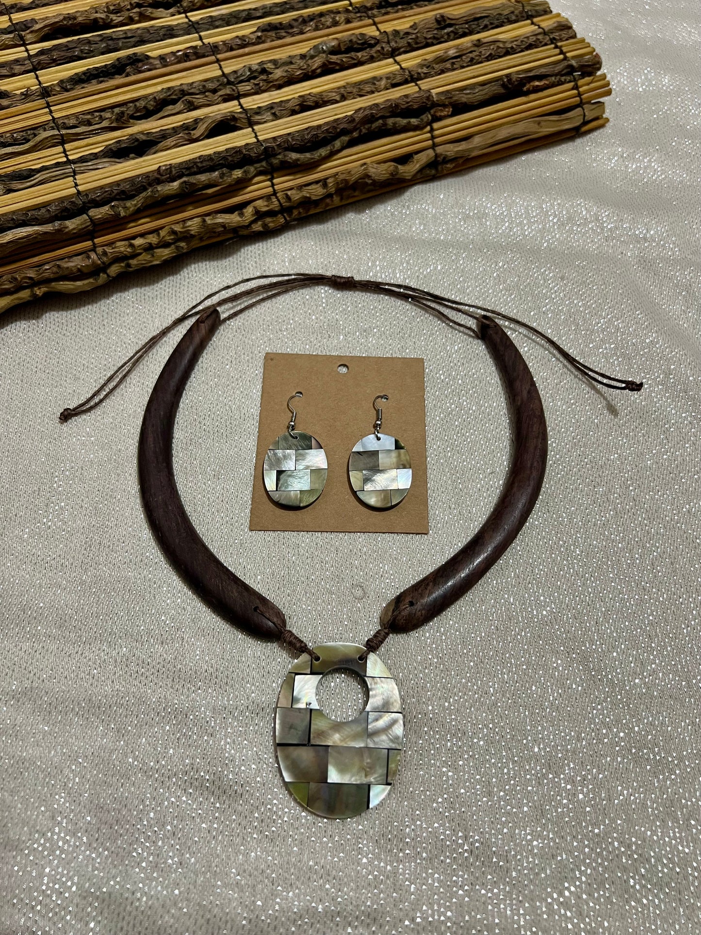 Set óvalo - madera y nácar