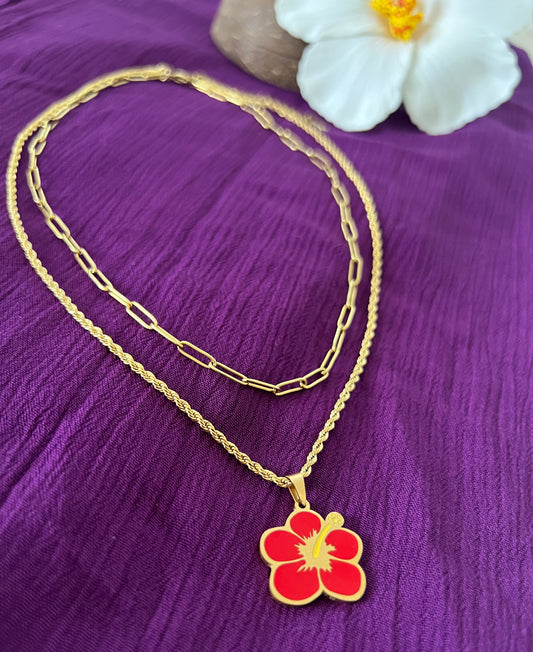 Collar - flor hibiscus