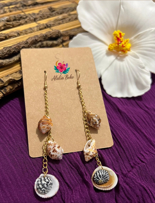 Aretes largos de conchas