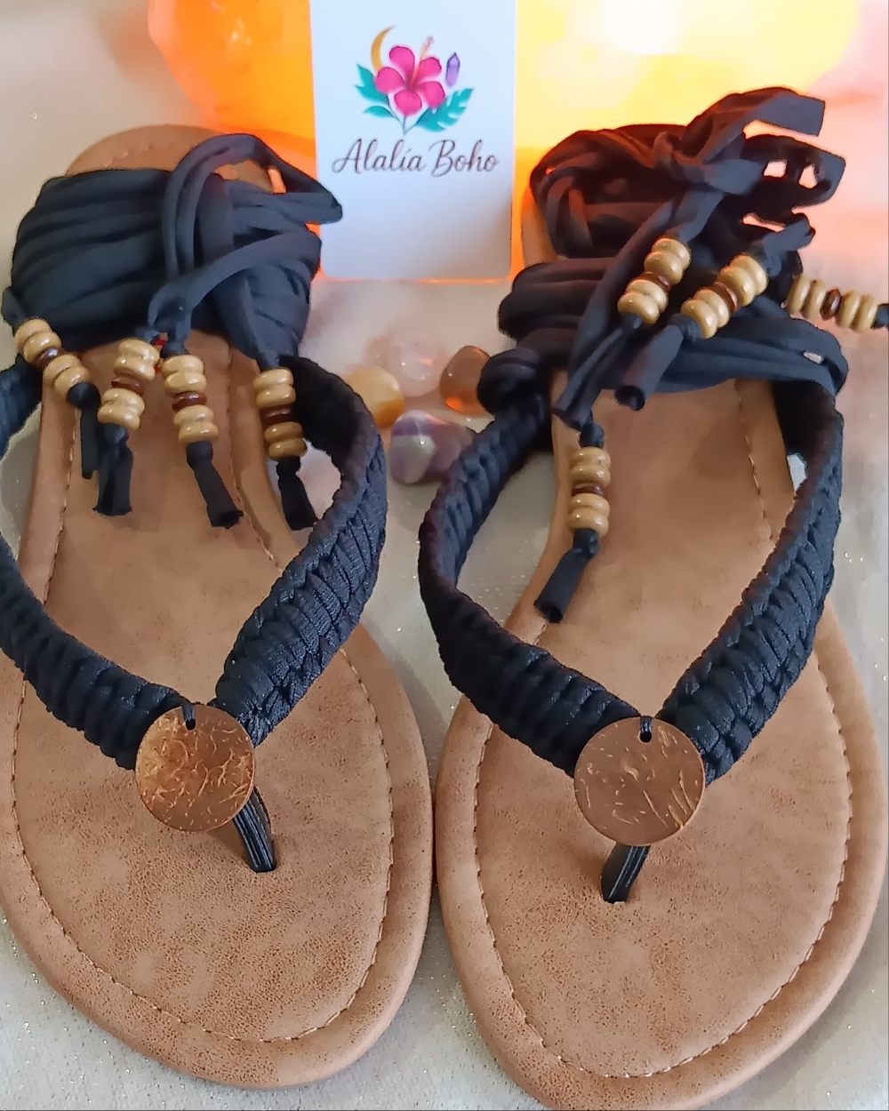 Sandalias Únicas negro-madera Size 9