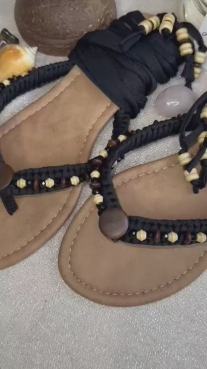 Sandalias Únicas Negras,Madera y Brillos Size 7