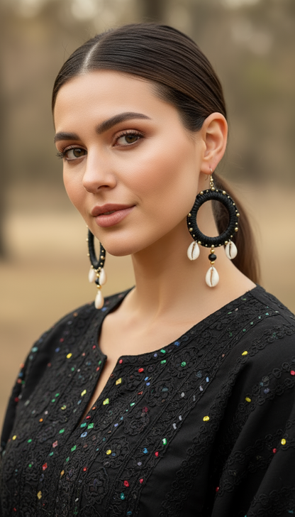 Aretes Arena Negra (Hecho a Mano)