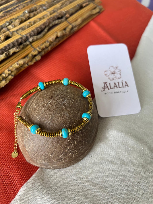 Pulsera dorado y turquesa (acero inoxidable)