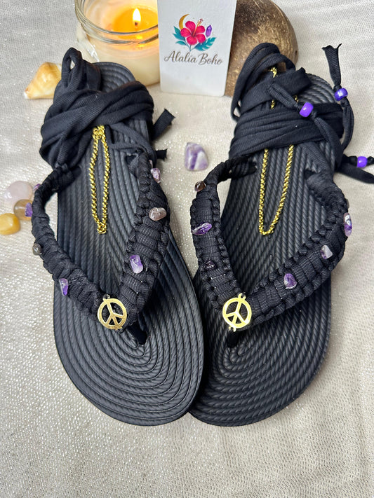 Sandalias Únicas Paz y Amatista Size 6