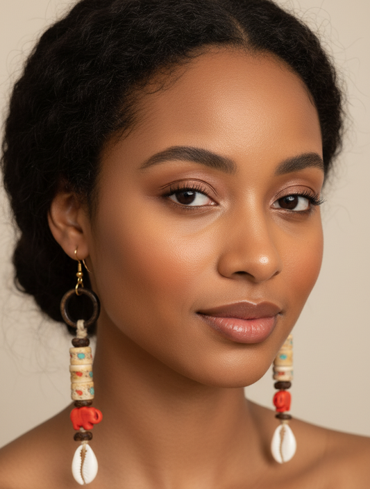 Aretes Hippie de huesos, elefantes y coco.