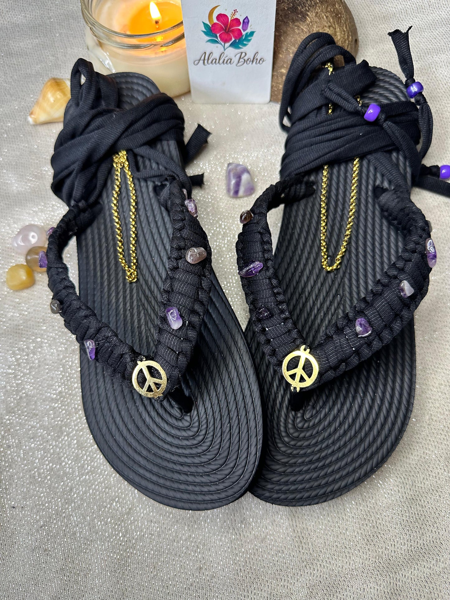 Sandalias Únicas Paz y Amatista Size 6