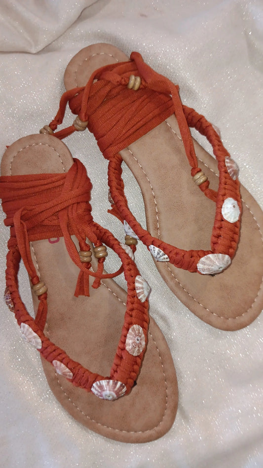 Sandalias artesanales  Terracota y Caracoles Size 6