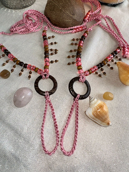 Sandalias pies descalzos rosa- coco, madera y madera de sándalo